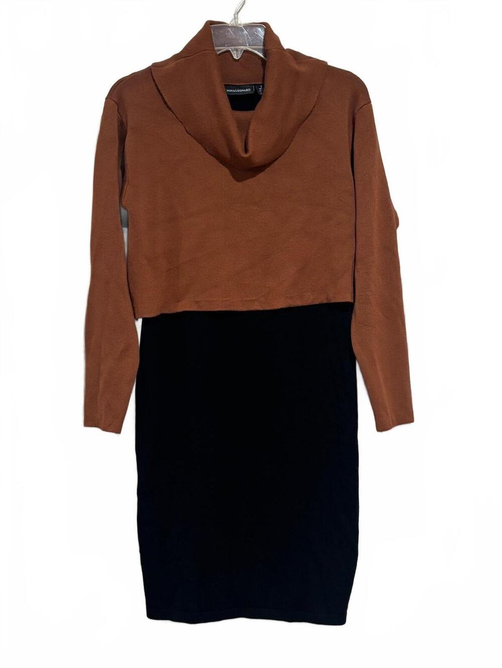 Nina Leonard Women's Two-Tone Brown and Black Cowl Neck Sweater Dress Size Small